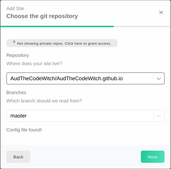 Choose git repository